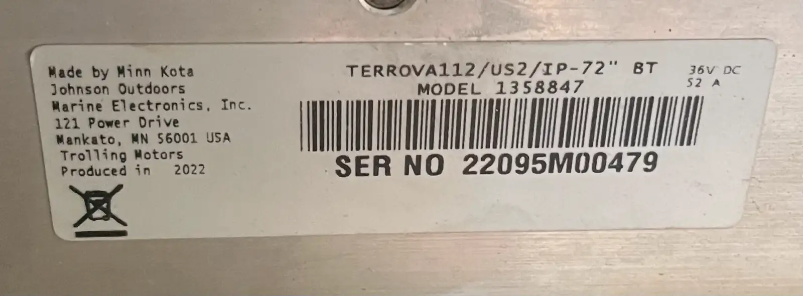 USED Minn Kota Terrova Trolling Motor – 112 lb Thrust, 72" Shaft, MEGA Down Imaging - Image 5